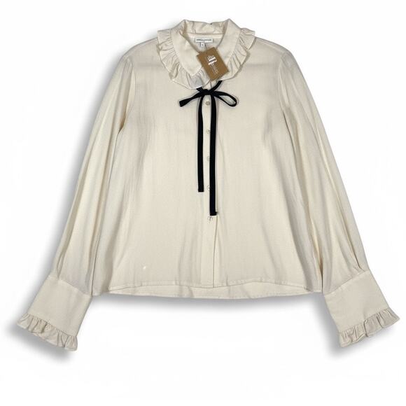 Moon River Ivory Long Sleeve Peter Pan Collar Ruffled Size L Blouse Top - Picture 1 of 10